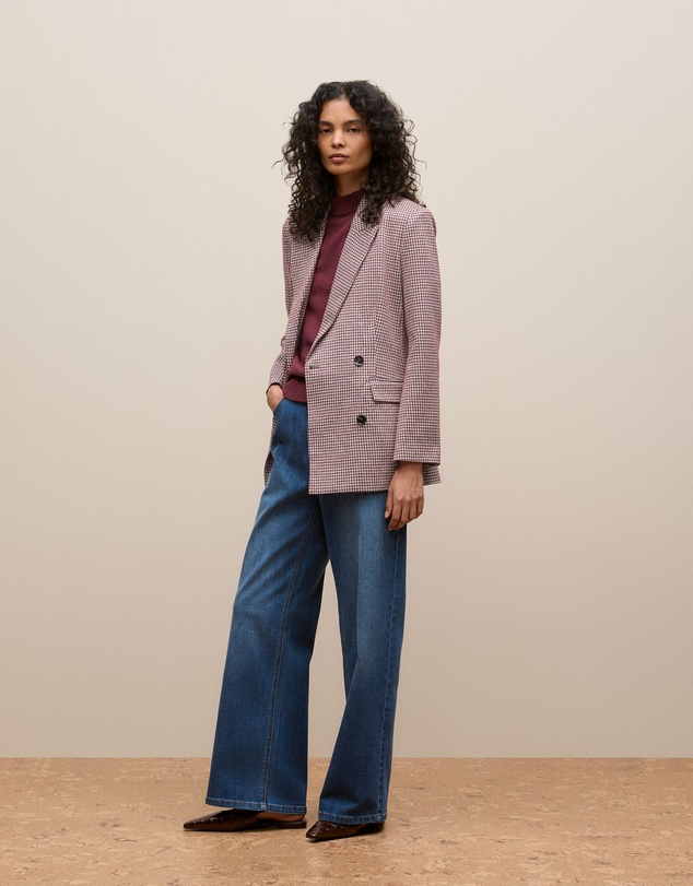 Trenery - Puppytooth Ponte Double Breasted Blazer in Espresso