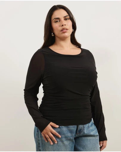 Atmos&Here Curvy - Audrey Long Sleeve Mesh Top