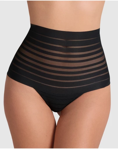 Leonisa - Sheer Stripe Tummy Compression High Waist Thong