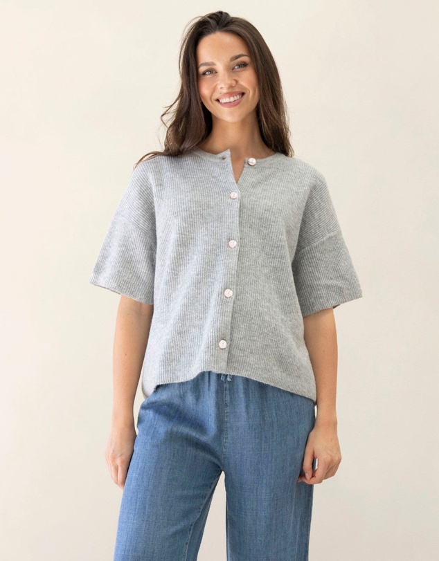 Angel Maternity - Adele Short Sleeve Maternity Knit Cardigan - Marl Grey