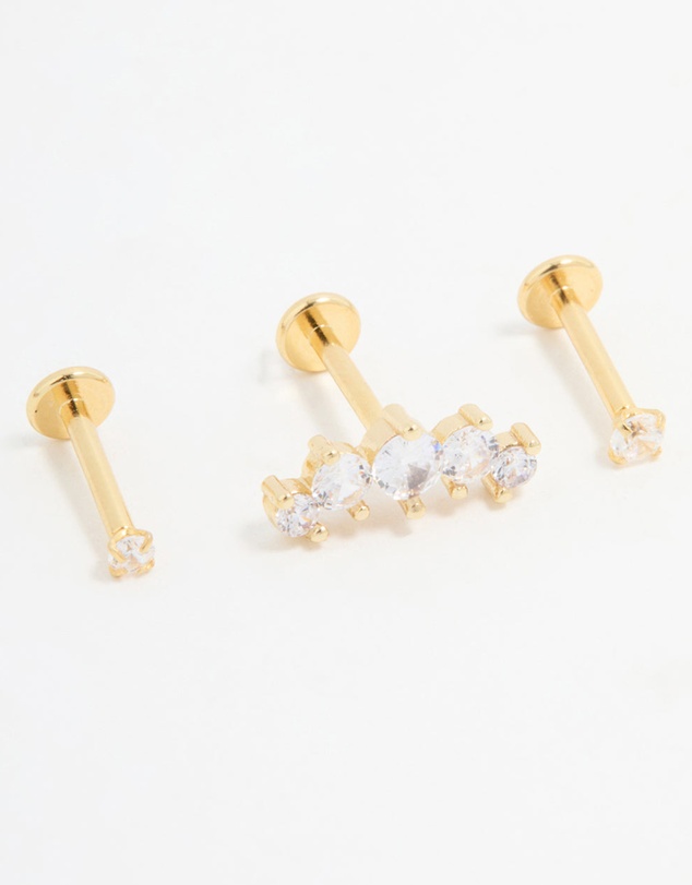 Lovisa - Gold Plated Surgical Steel Round Crawler Flat Back Studs 3-Pack
