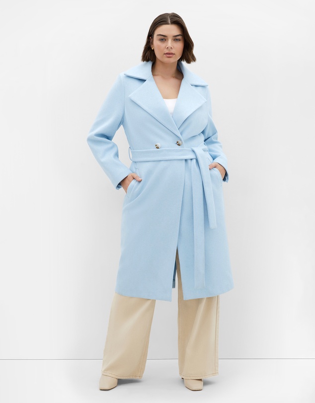 City Chic - Plus size Riley Row Belted Coat - powder blue