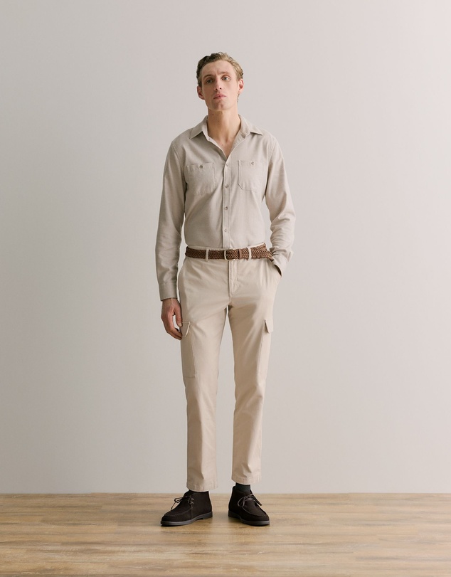 Trenery - Regular Fit Jaspe Cotton Shirt in Fawn