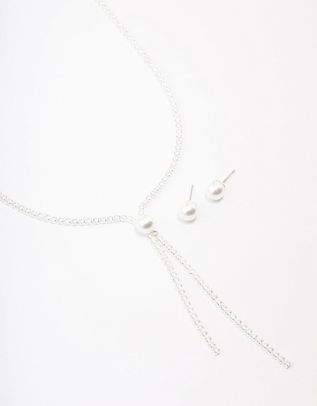 Lovisa - Silver Cubic Zirconia Lariat Necklace & Earring Set