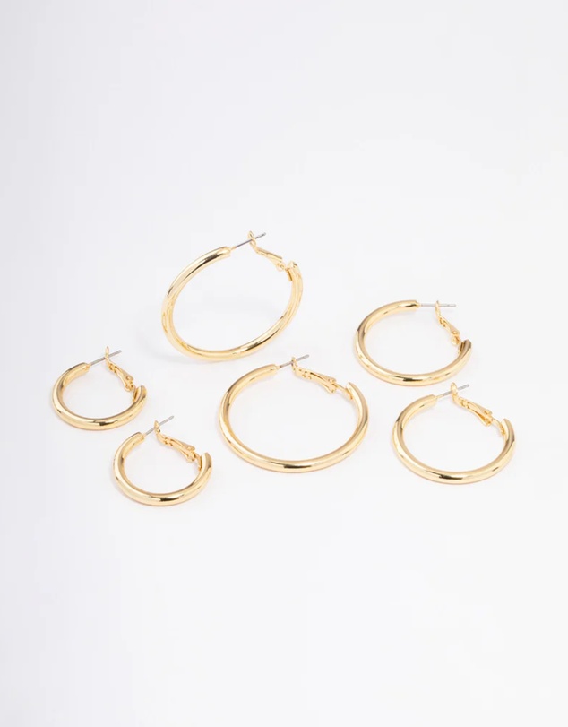 Lovisa - Gold Plated Basic Thick Hoop Earrings Pack