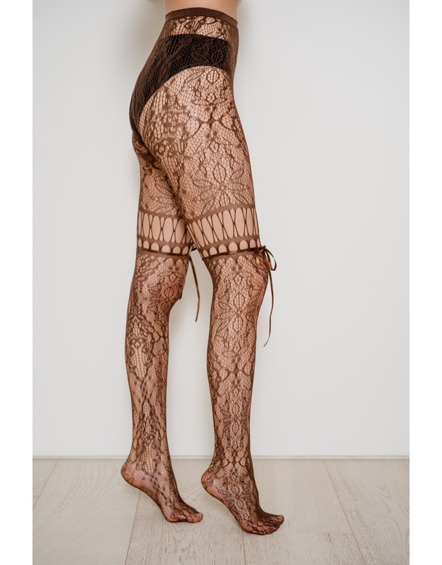 High Heel Jungle - Chevonne Lace And Satin Fishnet Tights