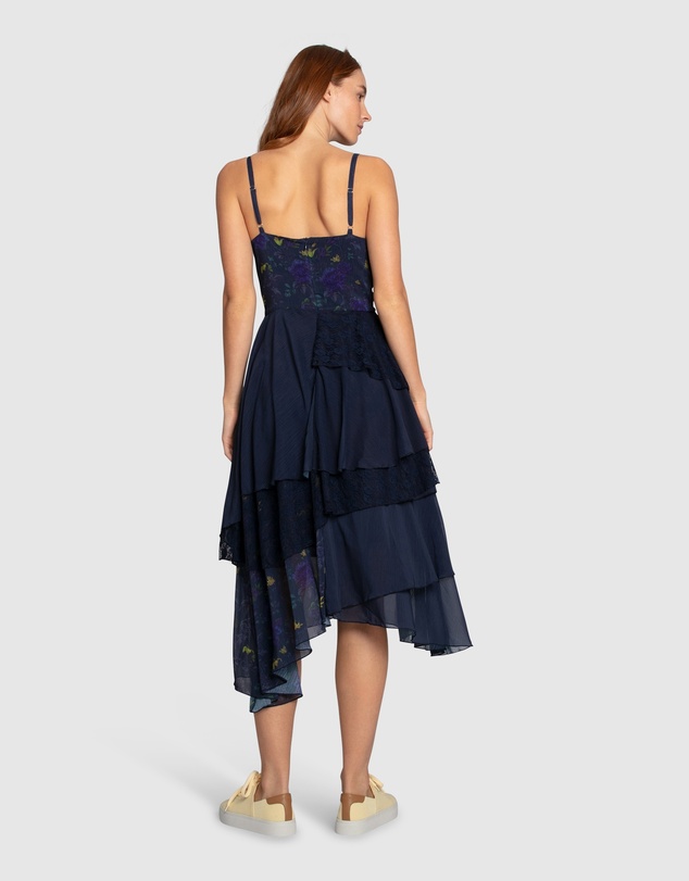 Belle & Bloom - Charmed Floral Print Ruffle Midi Dress