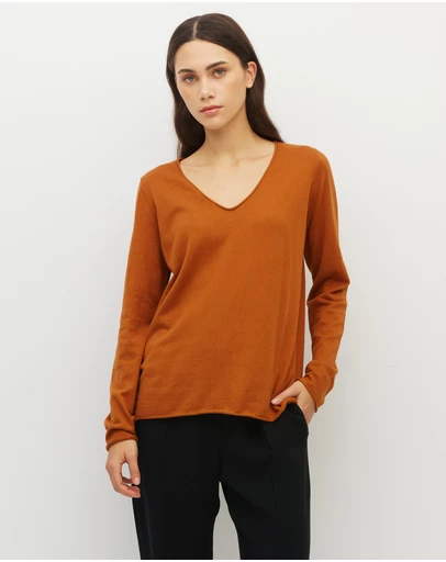JH Lounge - JHL V-Neck L/S T (Fine Cotton Cashmere) Tobacco