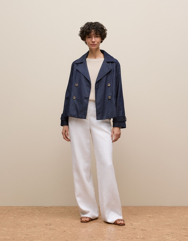 Trenery - Denim Cropped Trench in Indigo Rinse