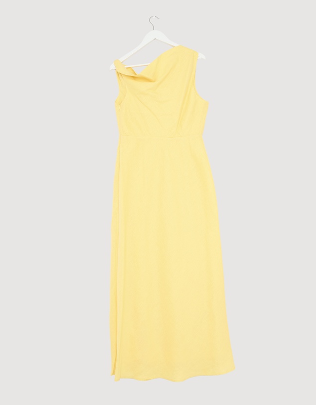 Revibe - Repaired AERE Fia Linen Draped Off Shoulder Maxi Dress - AU 16