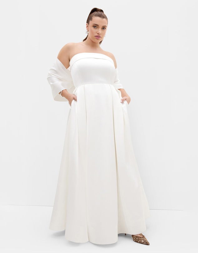 City Chic - Plus size Duchess Satin Gown With Shawl - ivory