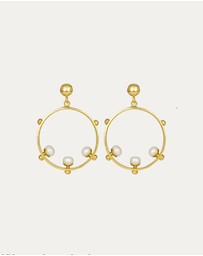 Ottoman Hands - Aristea Pearl and Gold Bead Hoop Earrings