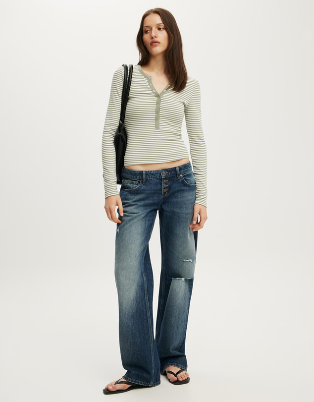 Cotton On - Blake Rib Henley Long Sleeve