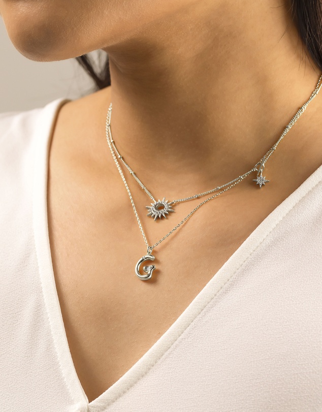 Wanderlust + Co - Alphabet Bubble Silver Necklace - Letter G
