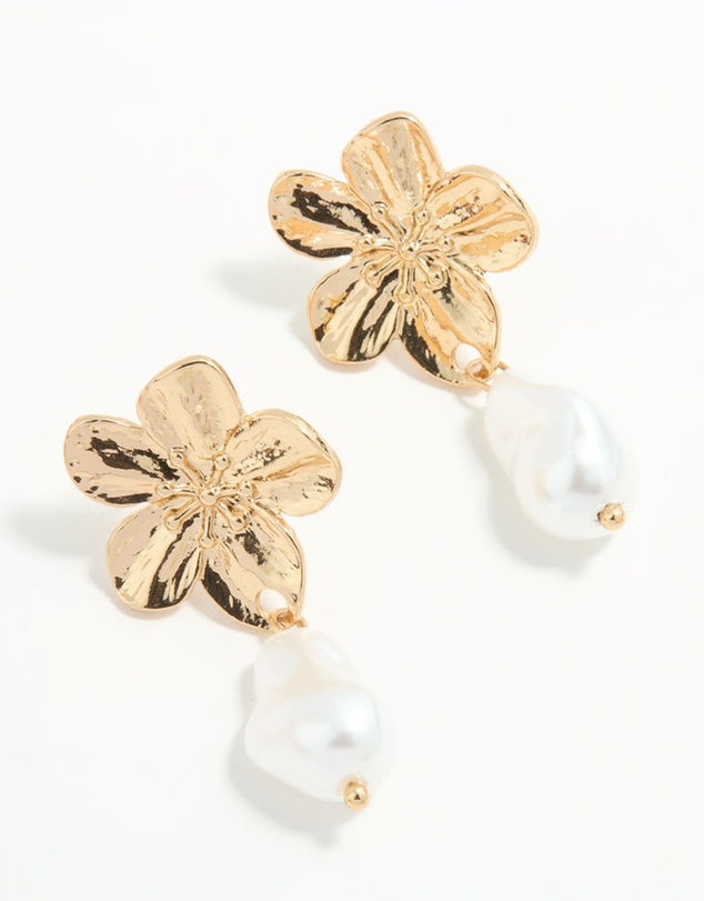 Lovisa - Gold Plated Pearl & Flower Drop Earrings