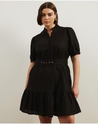 Atmos&Here Curvy - Bailey Button Front Linen Blend Mini Dress