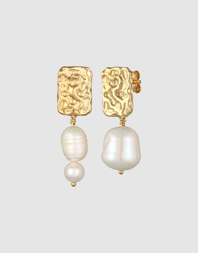 Elli Jewelry - Organic Freshwater Pearl Stud Earrings in Gold-Plated 925 Silver