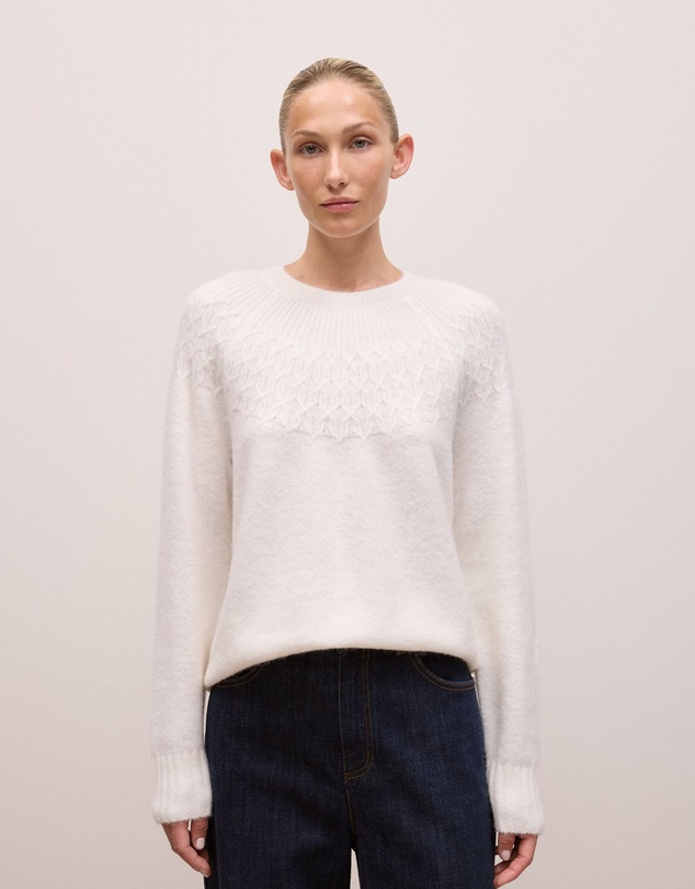 Trenery - Alpaca Merino Cable Yoke Knit in Marshmallow