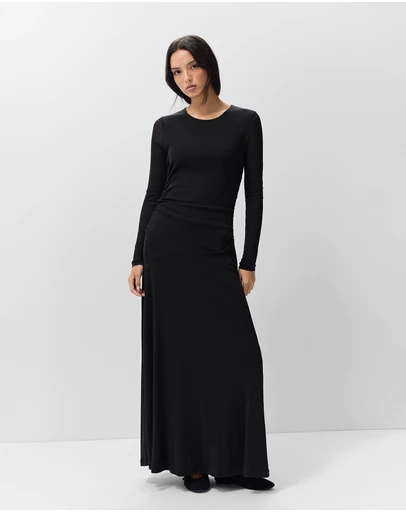 UNISON - Ruched Mesh Long Sleeve Dress