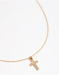 Lovisa - Waterproof Gold Plated Stainless Steel Cubic Zirconia Cross Necklace