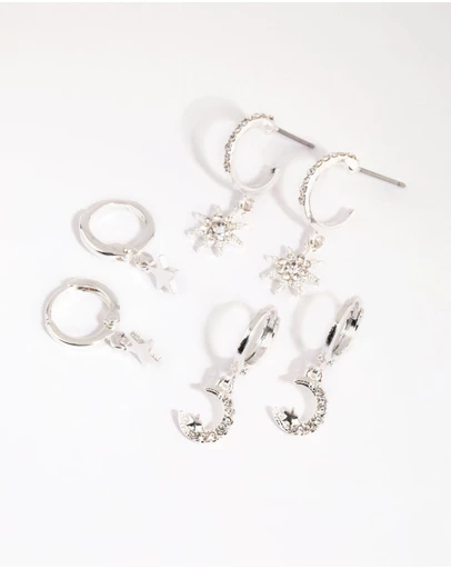 Lovisa - Silver Celestial Huggie Earring Pack