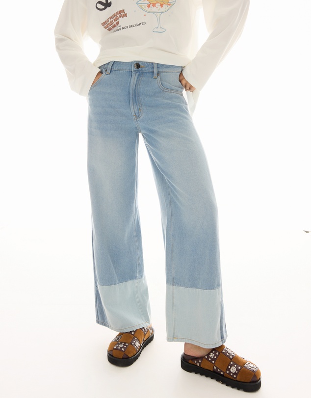 THE TALES - Farrah Wide Leg Patch-Worked Denim Jeans