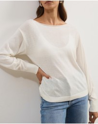 Atmos&Here - Riva Off Shoulder Fine Knit Top With Long Batwing Sleeve