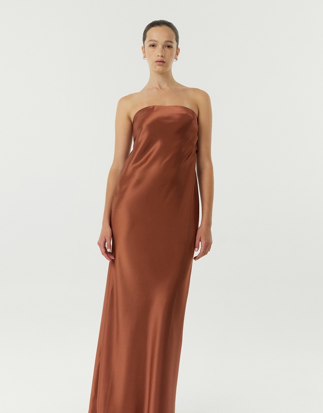 Third Form - Satin Tie Back Strapless Maxi Dress