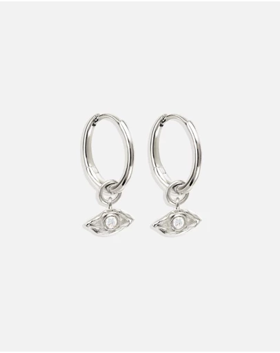 By Charlotte - Silver I Am Protected Hoops