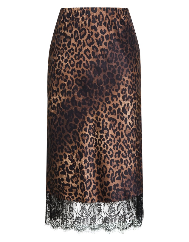 City Chic - Plus size Envious Leopard Print Lace Hem Skirt - chocolate