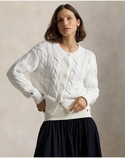 Polo Ralph Lauren - Cable-Knit Cotton Crewneck Cardigan - The ICONIC Exclusive