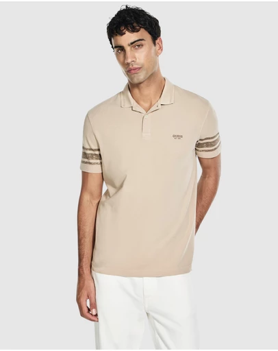 GUESS - Short Sleeve Washed Printed Polo Shirt