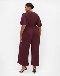 City Chic - Plus size Braelynn V Neck Jumpsuit - dark cherry