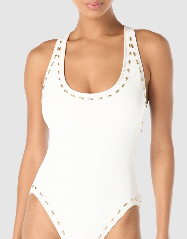 Michael Kors - Gold Studded Padded Cup One-Piece Racerback Swimsuit