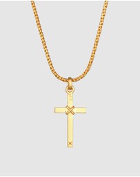 Kuzzoi - ICONIC EXCLUSIVE - Necklace Men Cross Flat Cord 925 Sterling Silver Gold Plated