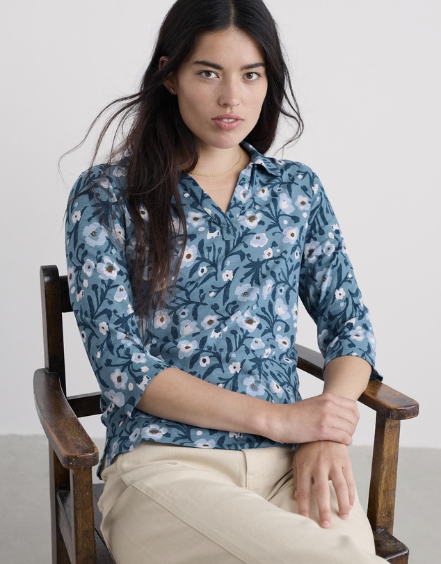 Seasalt - Seasalt Cornwall Blue Wavecrest Shirt in Organic Cotton Jersey