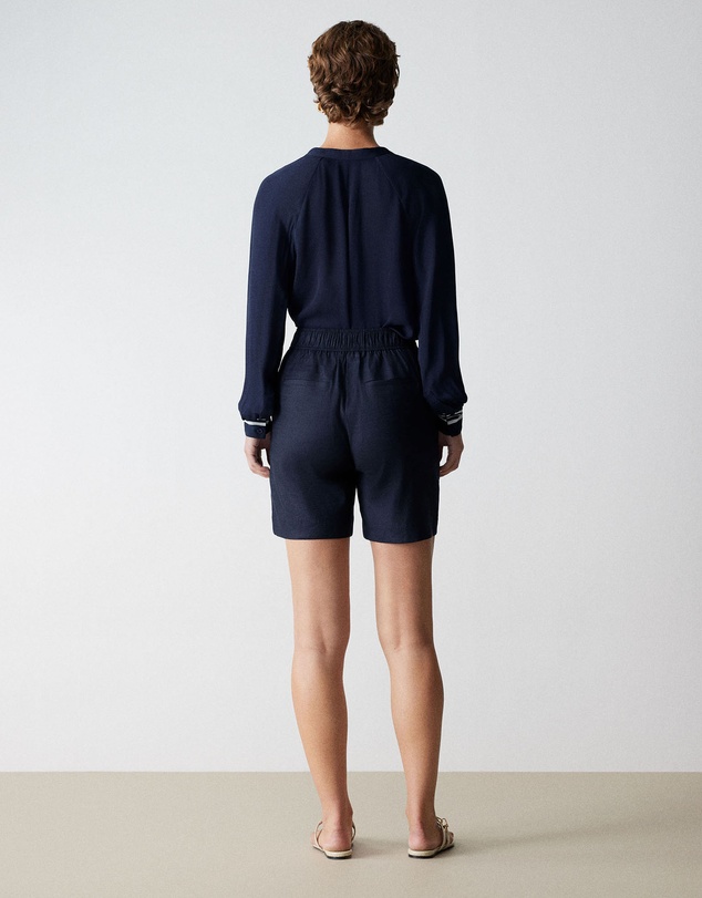 Trenery - Stretch Linen Blend Longline Short in Night Sky