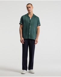 Calibre - Cuff Detail Short Sleeve Linen Shirt Sea Green