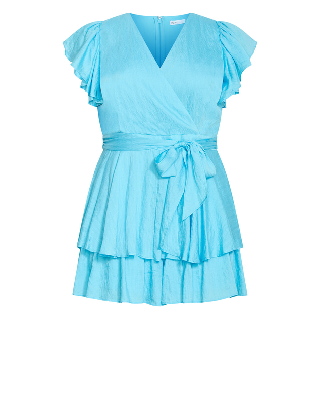 City Chic - Plus size Sunny Frill Playsuit - capri blue