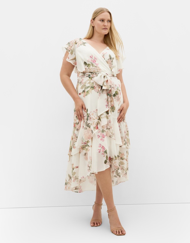 City Chic - Plus size Demure Floral Maxi Dress - ivory