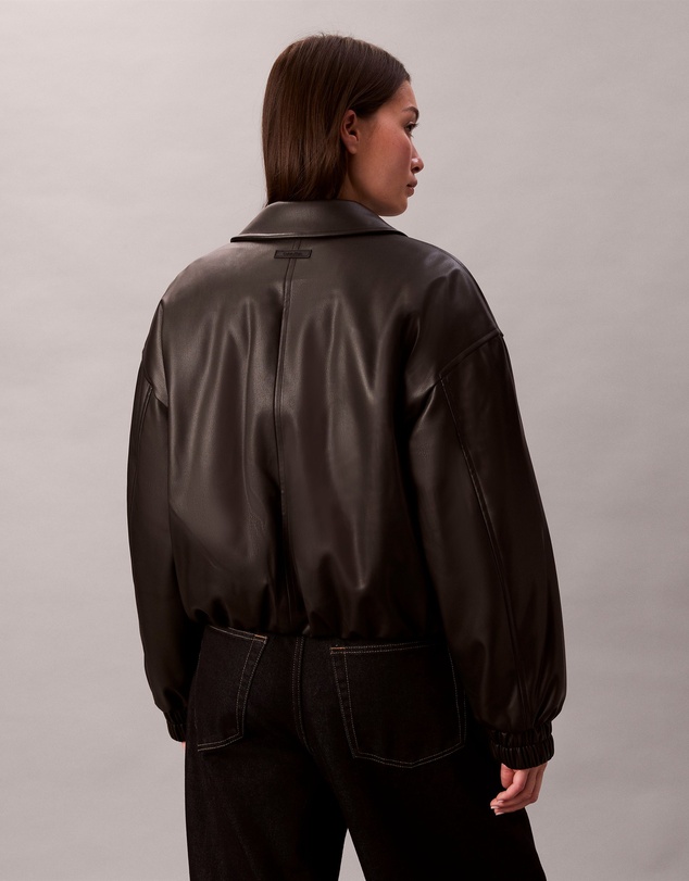 Calvin Klein - Faux Leather Relaxed Bomber Jacket