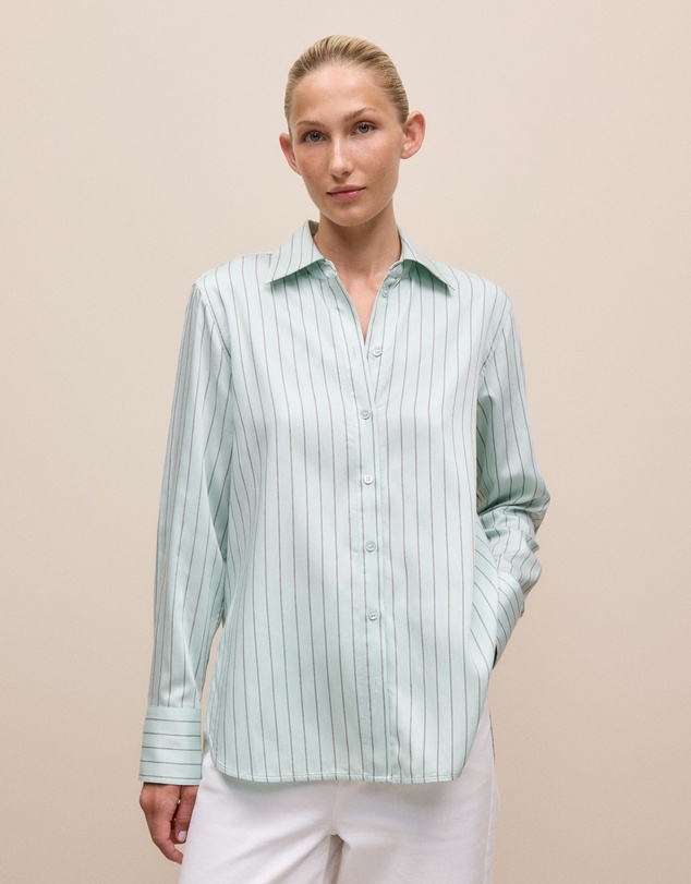 Trenery - Soft Stripe Long Sleeve Shirt in Faint Blue