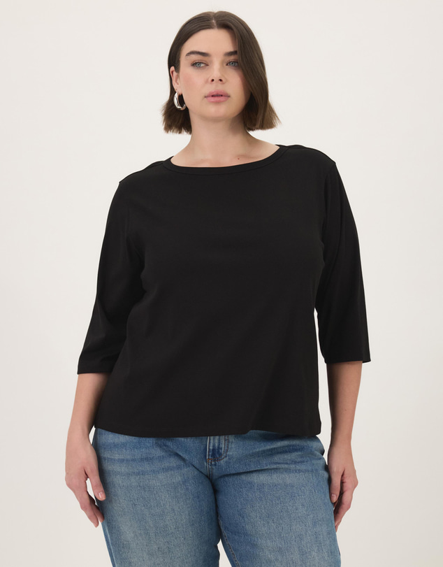Atmos&Here Curvy - Cotton 3/4 Sleeve T-Shirt