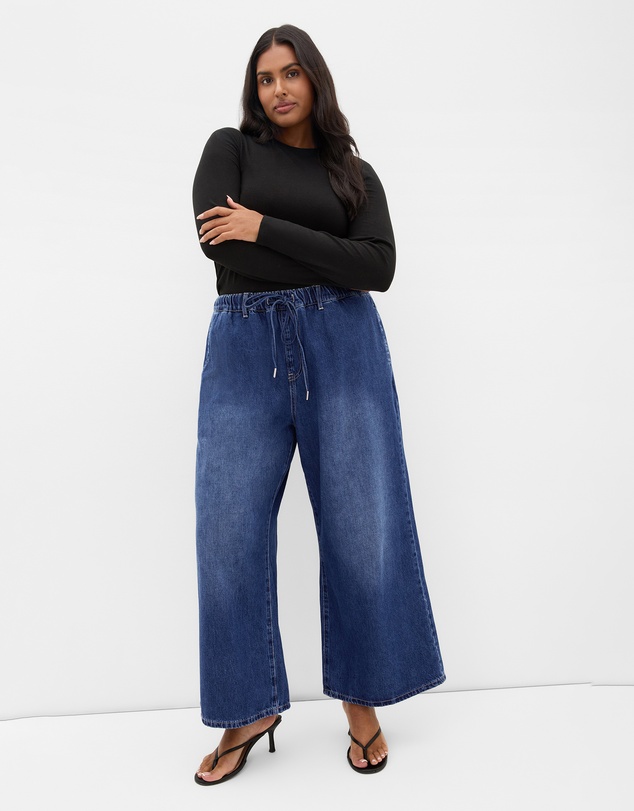 City Chic - Plus size Jorja Wide Leg Crop Denim Pant - mid wash