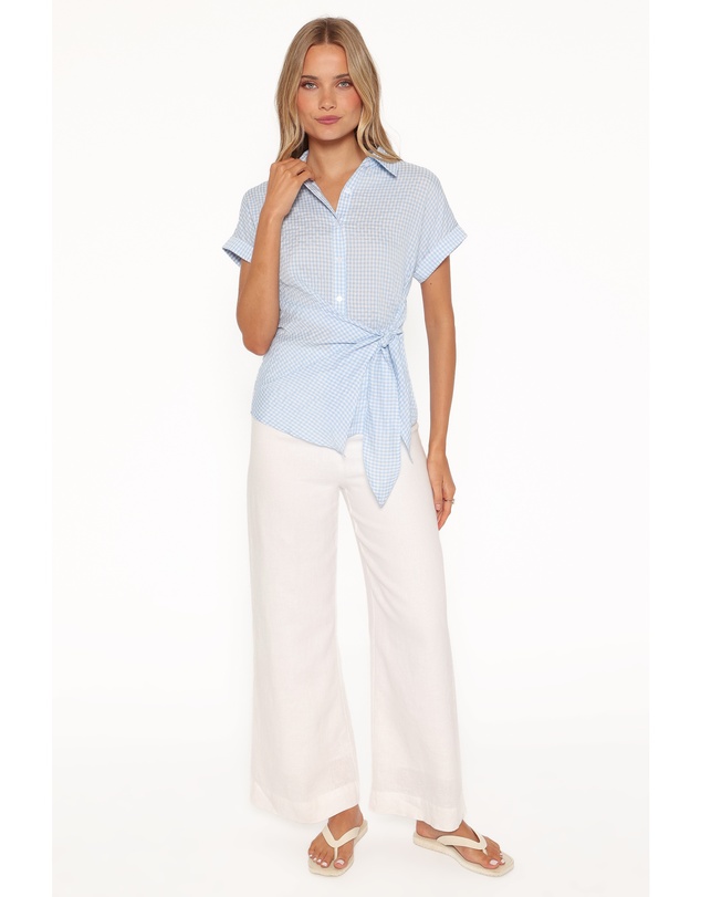 Petal & Pup - Shiloh Side Tie Shirt - Blue Gingham
