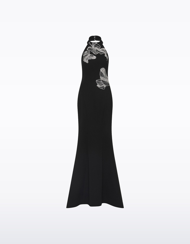 Carla Zampatti - Black Crepe Embellished Halter Gown