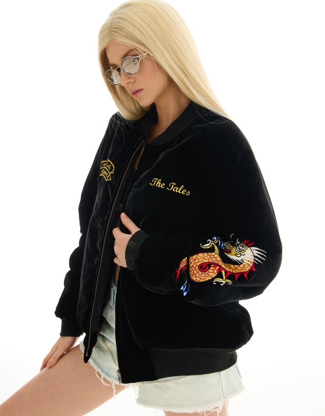 THE TALES - Tokyo Dragon Embroidered Velvet Bomber Jacket