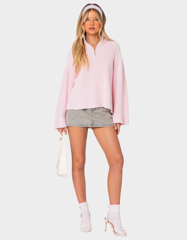 EDIKTED - Amour High Neck Oversized Zip Sweater