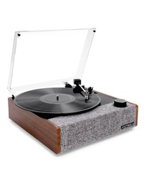 Victrola - Victrola Eastwood II Turntable - Walnut + Gadhouse Vinyl Rack Bundle - Black