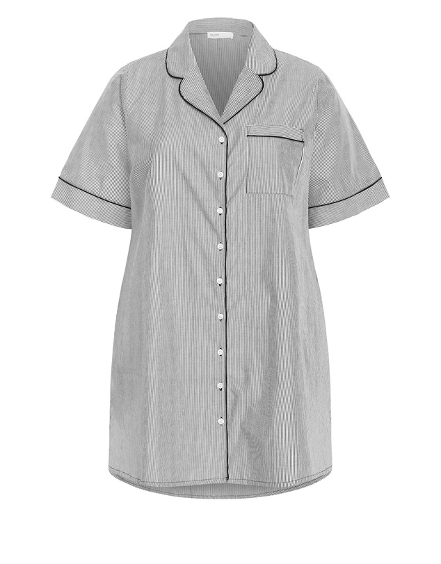 City Chic - Plus size Zoie Oversized Stripe Sleep Shirt - charcoal